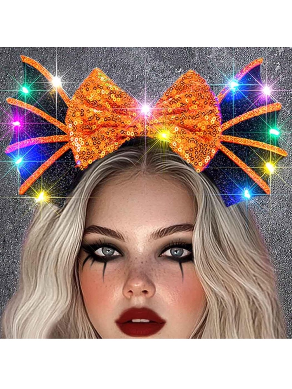 LED Halloween Hair bands Sequin Bow Headband Glow Orange - Picture 2 of 7